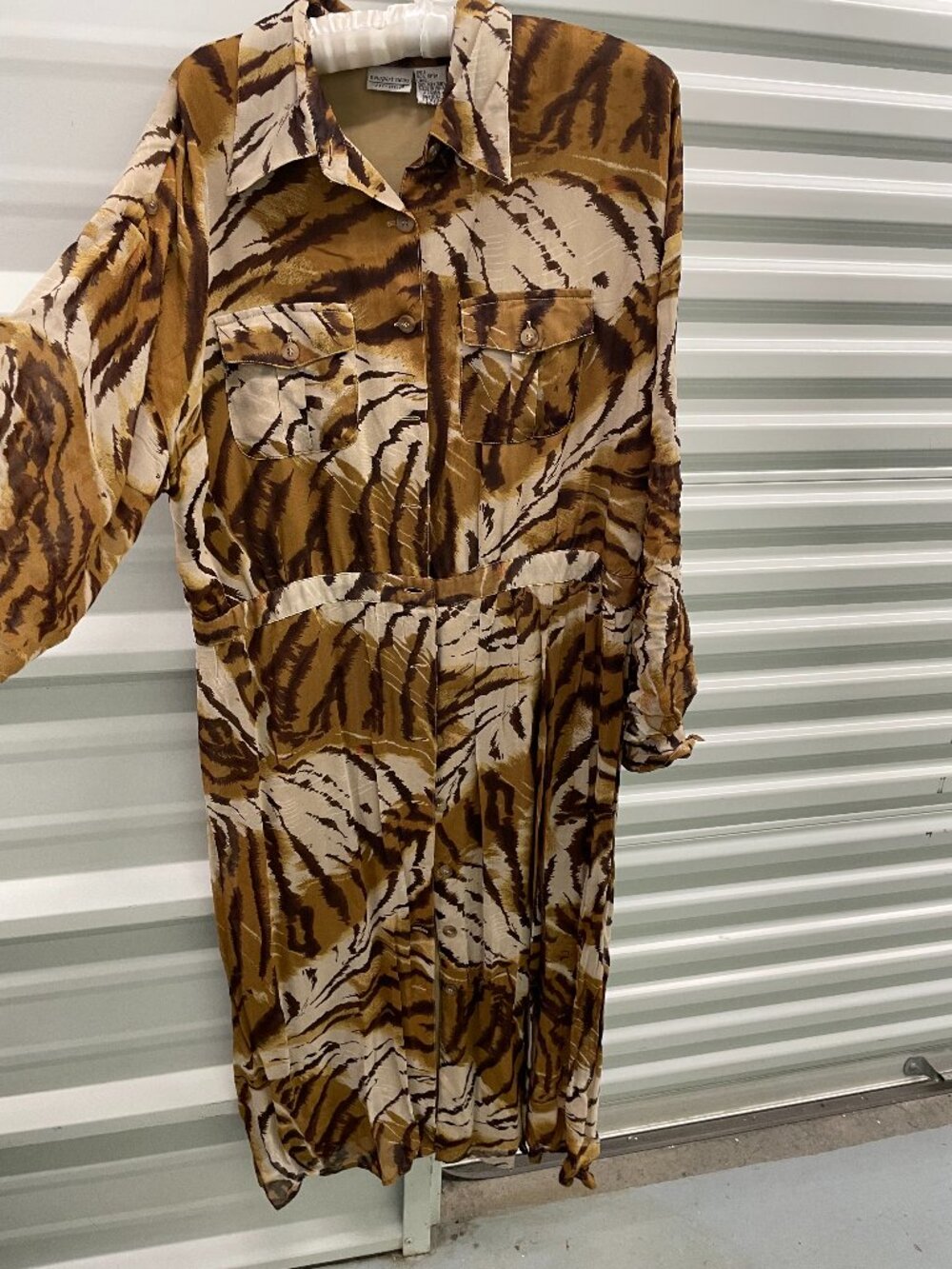 Newport News Animal Print Button Front Maxi Dress Size 14 Safari Tiger Print